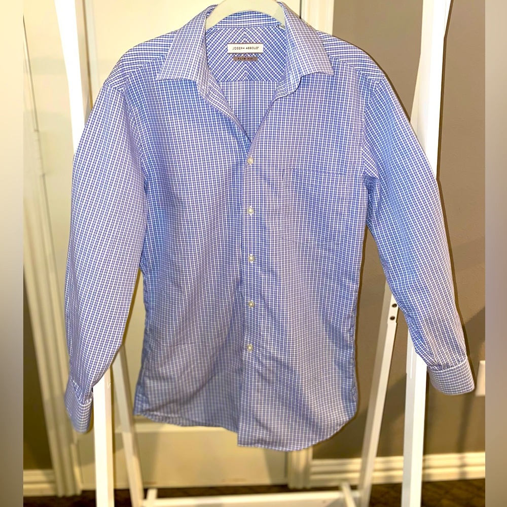 Joseph Abboud Navy/Blue/White Plaid Long-Sleeve Dress Shirt. Size 15 / 32-33.